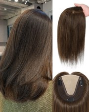Hair Toppers for Women Real Human Hair 14 Inch 2 Dark Brown 4.5x5 Silk Base