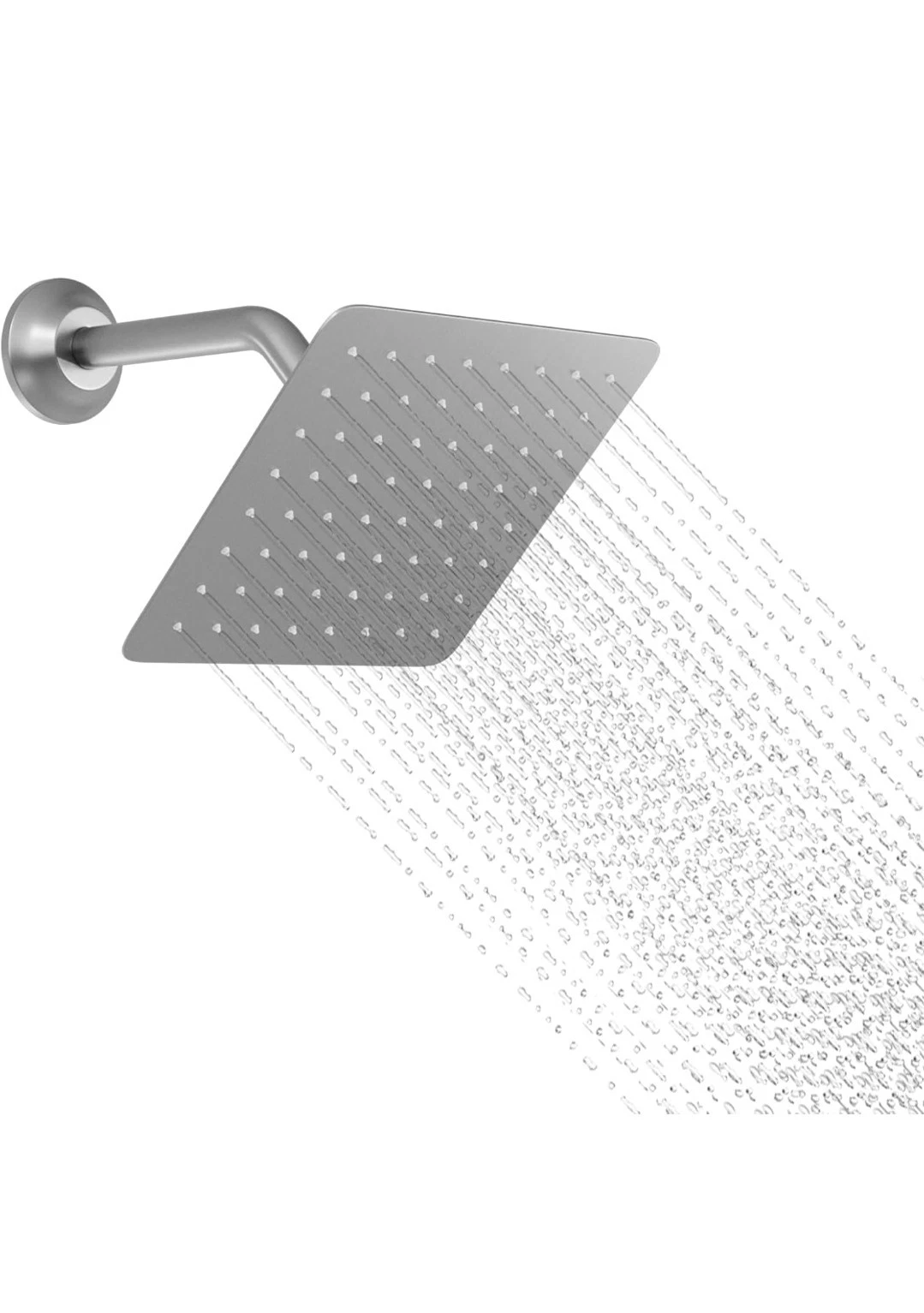Brushed Nickel Square Shower Head, with Shower Arm, Wall Mounted Ultra Thin