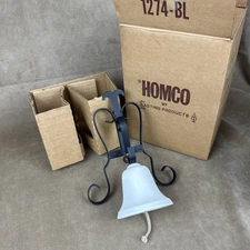 NOS White Hanging Bell Black Iron Wall Hanger Homco -Lasting Products 1274-BL