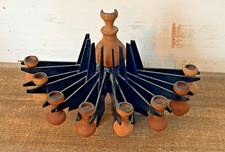 Rare Vtg Modernist Menorah Iron terracotta Pottery Israel Hanukkah 9” W X 5"H