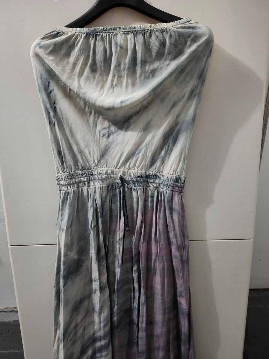 gypsy 05 silk dress Gypsy 05 Dress Womens S Gray Maxi Tube 100% Silk Waist Tie Ombre Watercolor  Boho