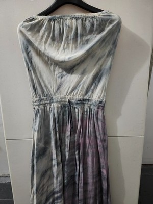 Gypsy 05 Dress Womens S Gray Maxi Tube 100% Silk Waist Tie Ombre Watercolor Boho