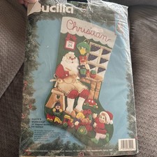 Bucilla SANTA'S WORK SHOP Felt Applique Christmas Stocking Kit 18" 83200