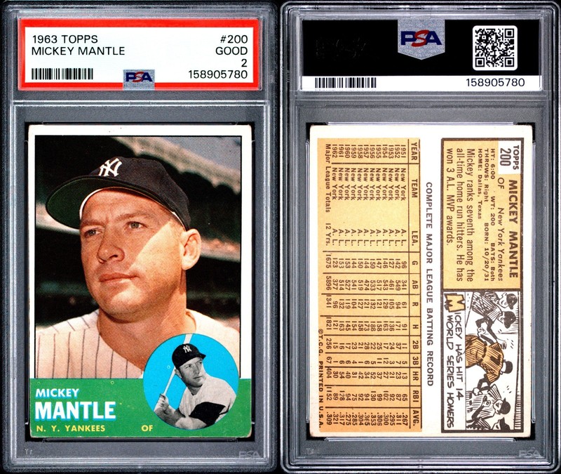 PSA 2 1963 Topps #200 Mickey Mantle New York Yankees
