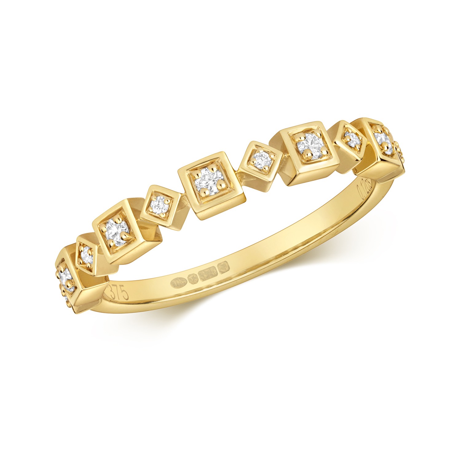 Bague femme or jaune 9k solitaire diamant 0.12 carat pour alliance ou fiançailles