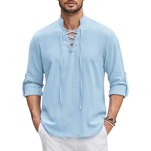 Men’s Renaissance Cotton Linen Shirt Long Sleeve Gothic T-shirt Tee Summer Gift - Picture 13 of 30