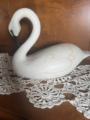Vintage Handmade Swan Decoy Wood Carving Signed by Artist 11in tall 15in long 