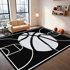 Black Basketball Court Rug - 9x12 Feet Basketball Rug for Boys Bedroom Sports...