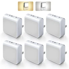 6-Pack Dimmable LED Night Lights Plug into Wall with Dusk to Dawn Sensor, 2 C...
