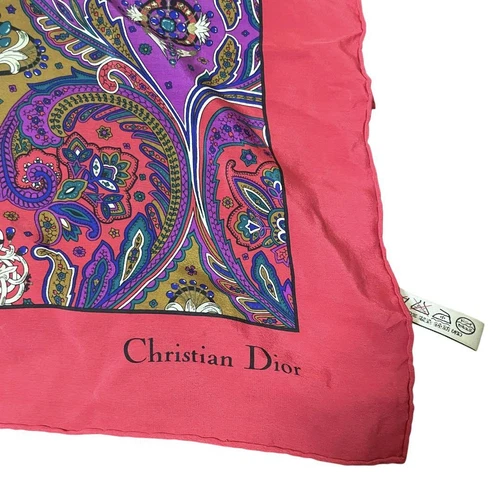 Christian Dior foulard en soie motif cachemire rose violet or 34,6 pouces femme