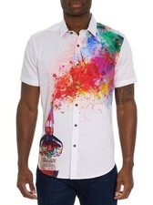 Robert Graham Grand Slam NWT White Whisky Drink Series Short Sleeve Medium