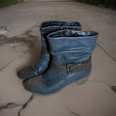 Pavers Stiefeletten Damen Größe 4 Kunstleder Biker Reißverschluss Absatz 