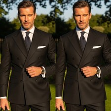 Classic Black Men Suit Peak Lapel Formal Business Groom Tuxedos Men Blazers