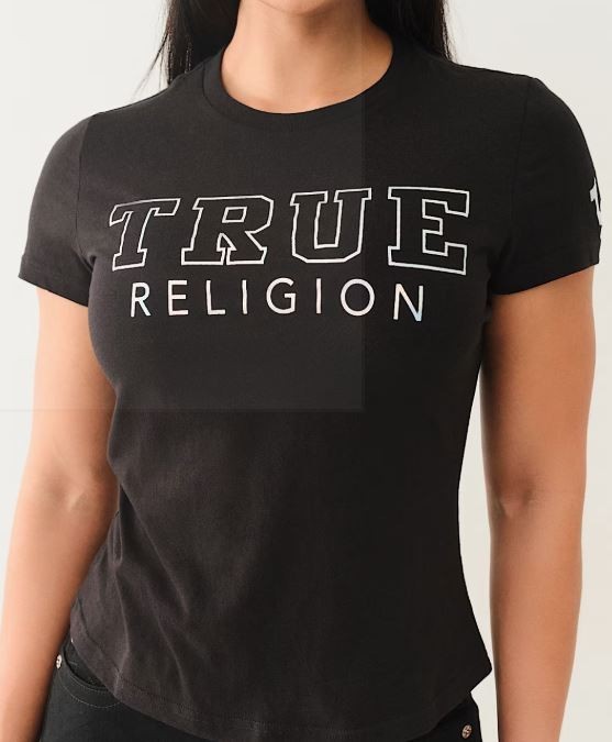True Religion Women's Iridescent Short Sleeve Crew Tee in Jet Black Medium $58 thumbnail 6