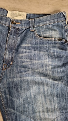 Y2K White Tag Premium Denim Jeans Mens Sz 38X32 Faded Blue Studded Straight Leg - Picture 7 of 11
