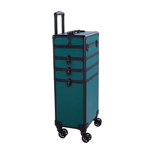4-in-1Draw-bar Style Interchangeable Aluminum Rolling Makeup Case-Dark Green US - Picture 3 of 12