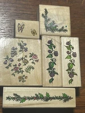 Holly Pond Hill Set Of 6 Uptown Rubber Stamps X6 Borders Bunnies Insects