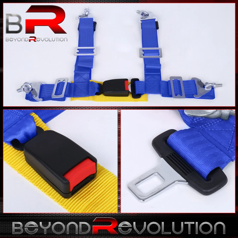 2" Pair Nylon 4 Point Harness Seat Belt Secure Buckle Fast Snap Bolt Blue Foto 2 de 2