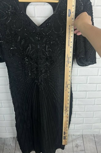 Vintage Scala Dress Petite S Black Silk Beaded Sequin Evening Formal Gatsby 20s - Picture 11 of 12