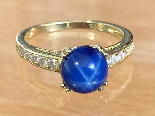 Anillo Zafiro Estrella Azul 8mm Piedra Oro 14k o Acabado Rodio Tallas 6-10US - Imagen 8 de 23