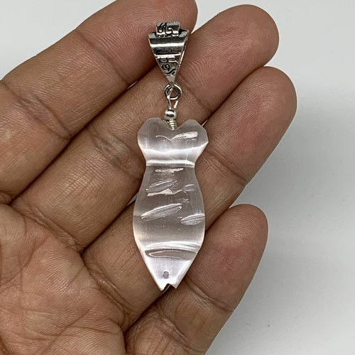 1pc, 5-7g, 1.4" Handmade Selenite Pendant Fish Shape Polished from Morocco, - Picture 2 of 11