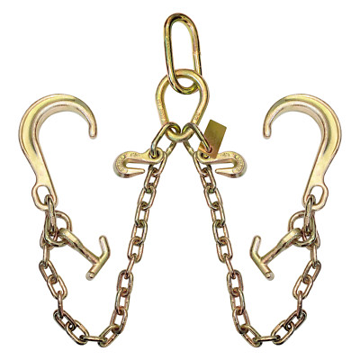 1 Pack G70 5/16'' V Bridle Tow Chain w/ 8'' J Hook & TJ Combo & Grab Hook 2ft Legs