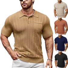 Men's Short Sleeve Slim Fit Polo Shirts Knitted Shirts Casual Golf Shirt