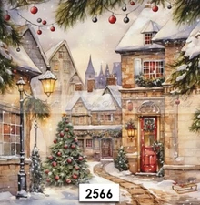 (2566) TWO Paper LUNCHEON Decoupage Art Craft Napkins - CHRISTMAS TOWN VILLAGE