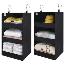 Hanging Closet Shelf 3-Shelf Foldable Hanging Organizers and Storage Hanging ...