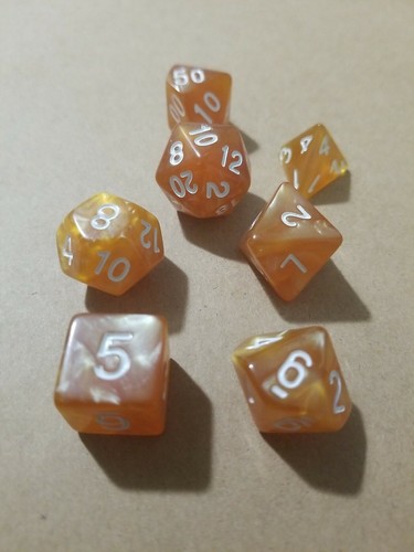 Polyhedral Gaming 7Pc Dice Set Gold Honey Swirl; DnD, Roleplaying, FREE SHIPPING - Picture 2 of 2