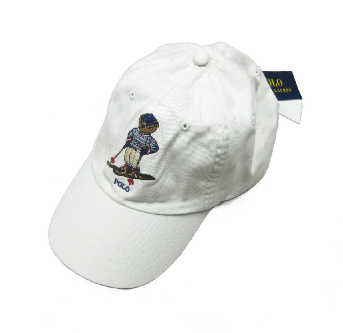 Polo Ralph Lauren Men's White Embroidered Ski Polo Bear Chino Hat