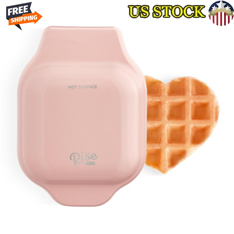 Pink Mini Heart Waffle Maker Nonstick Fast Easy Clean Family Friendly Cute Treats-image