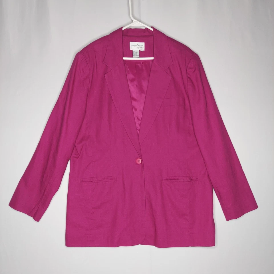 Newport News Linen-Blend Skirt Suit Set 14P Pink Button Classic Old Money vtg - Image 3 of 4