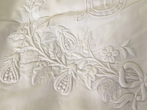 France (1) Standard Sham French Embroidery 100% Linen Handmade Rare Unique DC - Picture 10 of 11