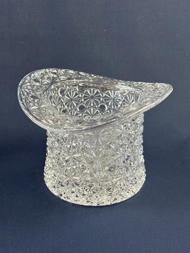 MCM Fenton clear pressed glass Daisy & Button top hat wine holder 6"by 8"