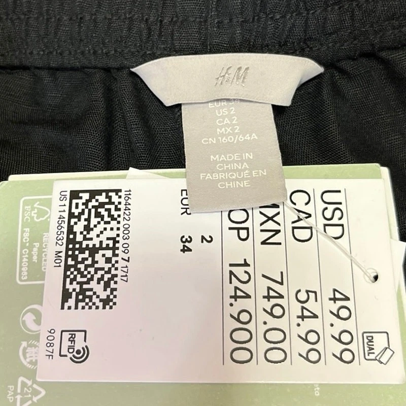 NUEVO H&M Mujer Negro Lino Plisado Tiro Alto Pierna Ancha Pantalón Pantalones Talla 2 Foto 4 de 4