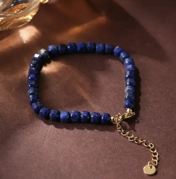 ✅ Lapis Lazuli Edelstein Armband Blau Gold Natürlich Stein Perlen Kette Damen ✅ - Bild 4 von 4