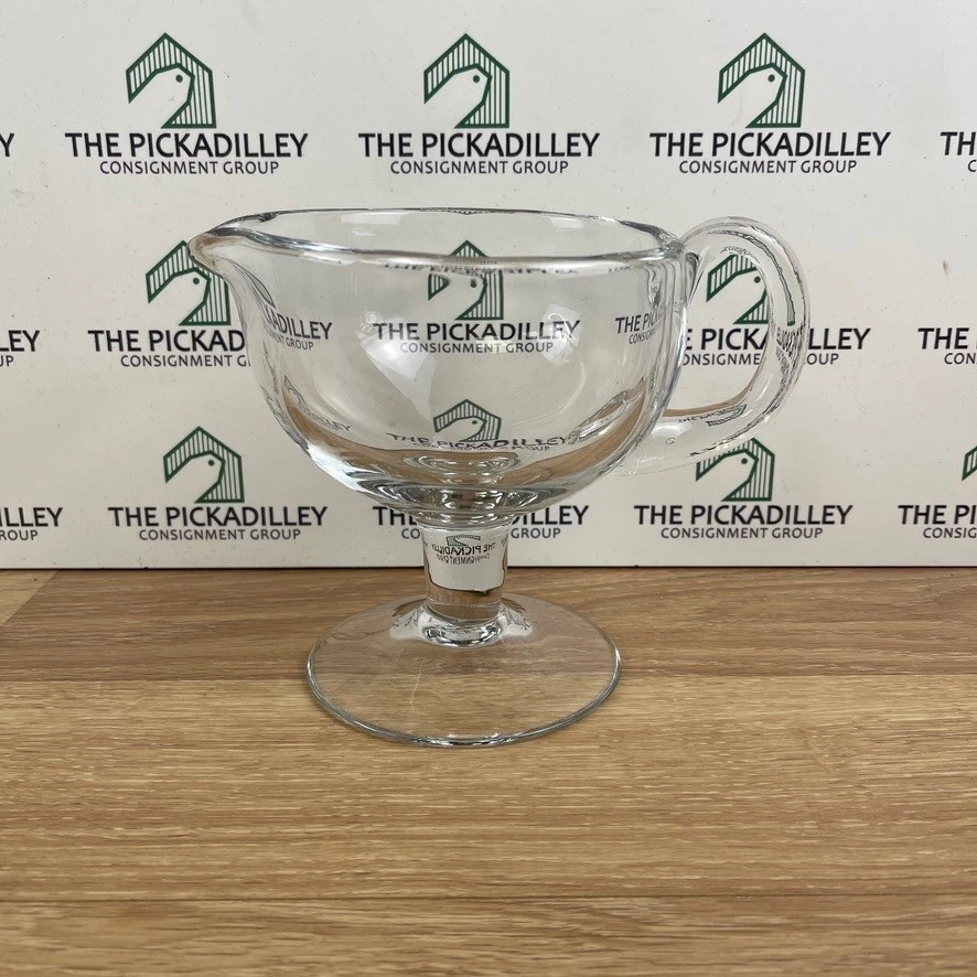 Clear Glass Footed Gravy Boat Sauce Pitcher with Handle and Pedestal Base - Image 1 of 4