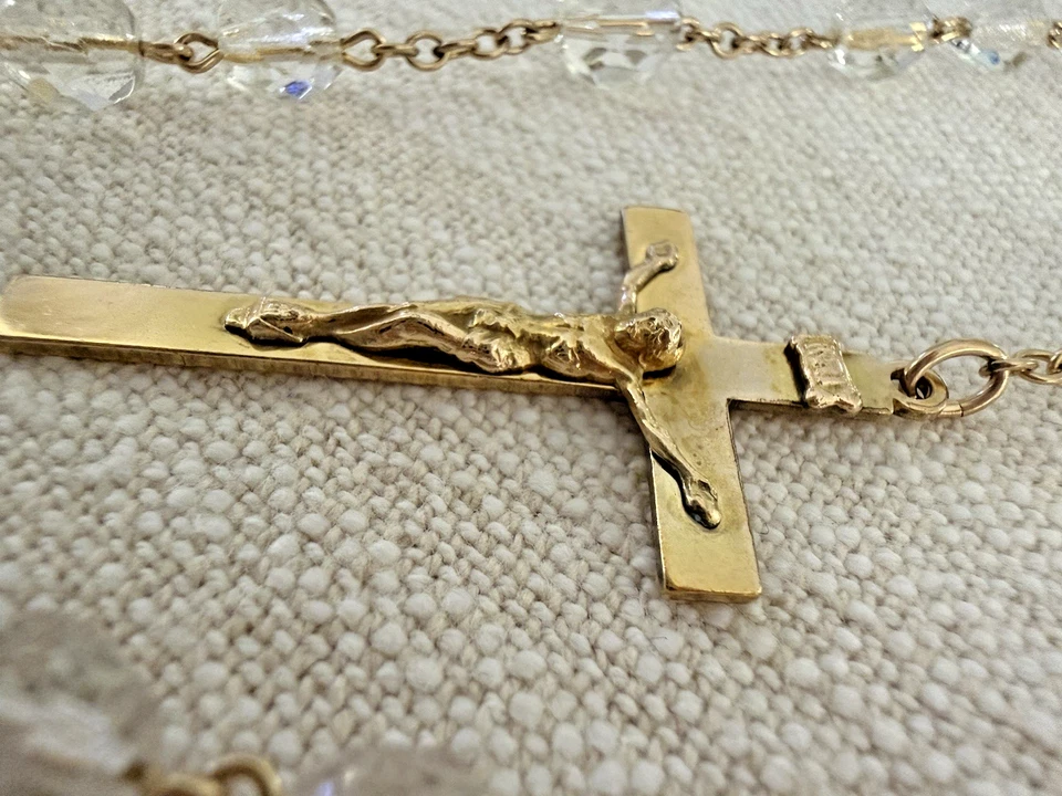 Vintage 12k Gold Filled Clear Crystal Rosary Beads Elegant Catholic - Image 3 of 4