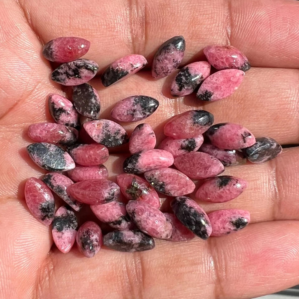 Natural Black Pink Rhodonite Marquise 5x10 to 10x20 mm Cabochon Loose Gemstone - Image 3 of 4