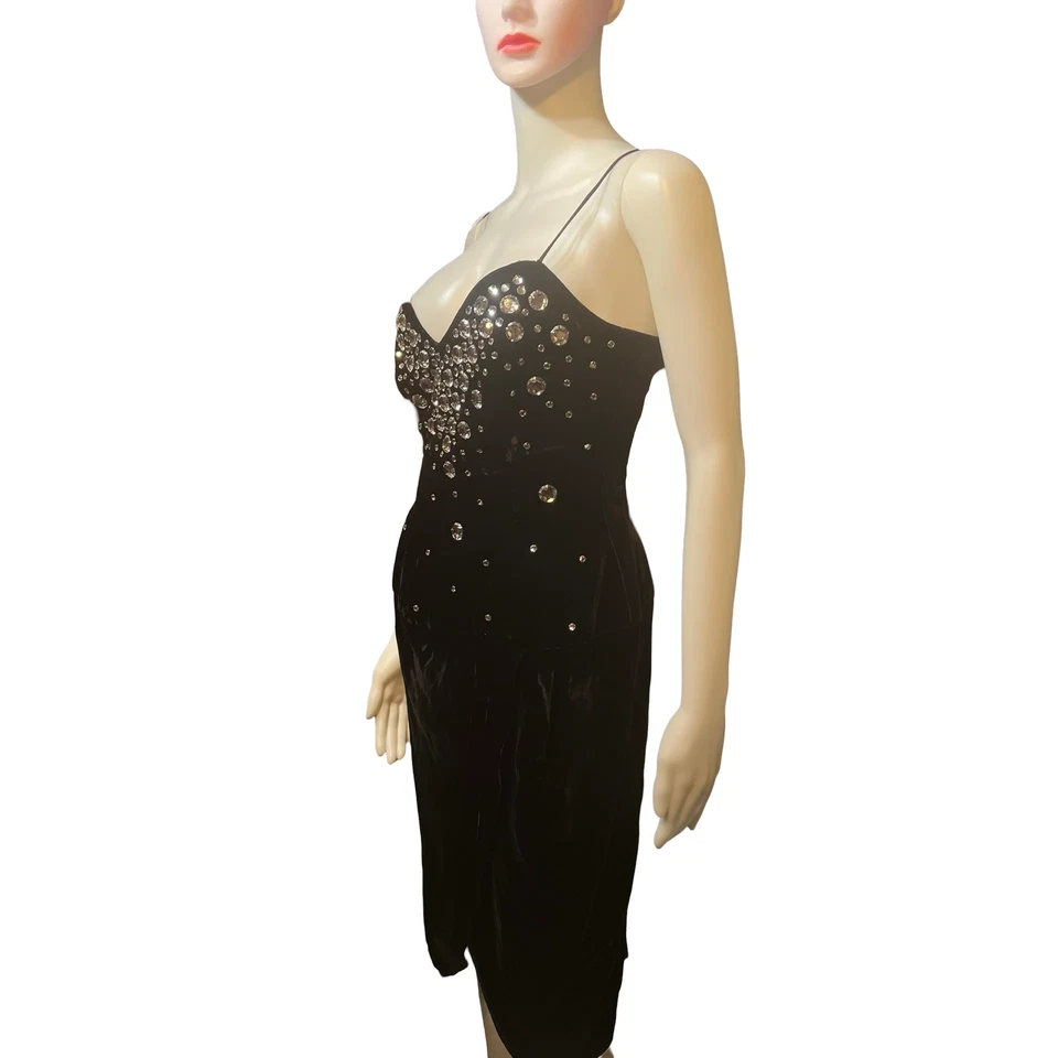 Vestido de cóctel vintage años 80 Lillie Rubin negro terciopelo cristal adornado talla 6 Foto 3 de 4