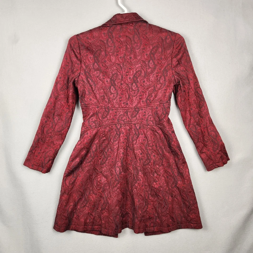 Bisou Bisou 外套女式 12 红色黑色佩斯利提花 Longline Michele Bohbot — 第 2/4 张图片