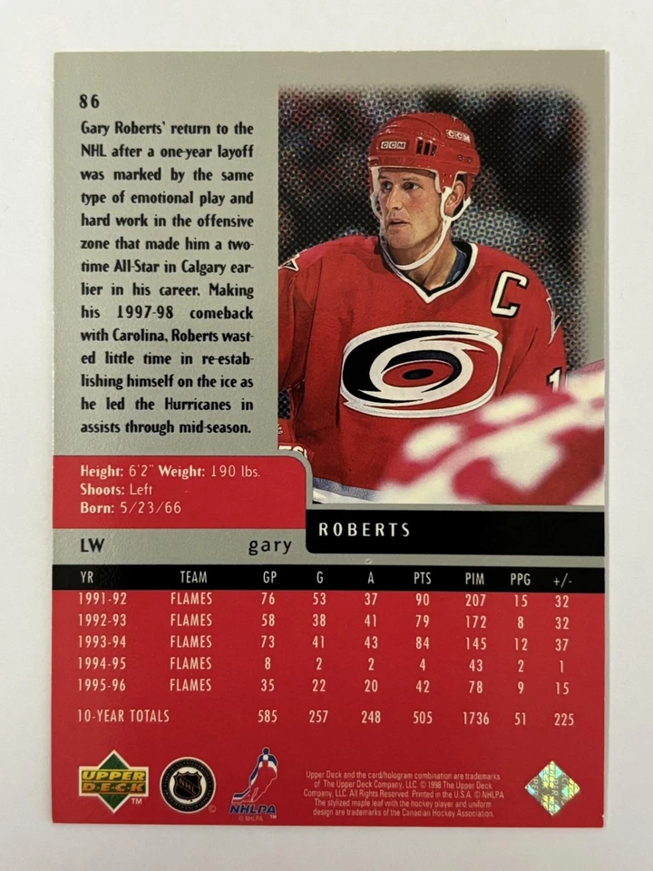 Gary Roberts 1997-98 Black Diamond Triple #86 - Carolina Hurricanes - Image 2 of 2
