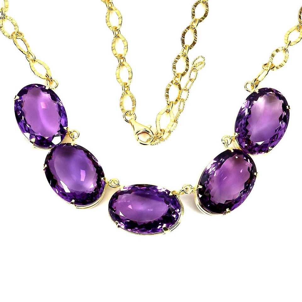 925 Sterling Silver Necklace Oval Amethyst 23x16mm Handmade Gemstone Jewelry - Image 2 of 4