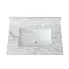 Elegant Bathroom Vanity Top with Stain-Resistant Engineered Stone, 3 Faucet