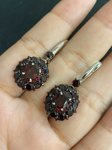 NATURAL GARNET 6X8 GARNET DIAMOND CUT STERLING SILVER 925 RING EARRING - 第 5/13 張圖片