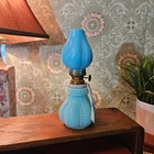 Vintage Blue Milk Glass Miniature Oil Lamp