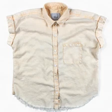 Rails Lex Shirt Women's Small Peach Acid Wash Cuffed Sleeve Linen Blend