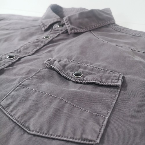 AllSaints Spitalfields Mens Shirt Grey Medium Western Style Pockets Snap Button - Picture 12 of 23