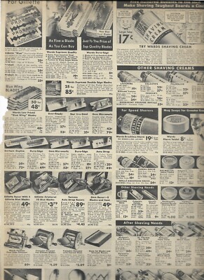 1936 Wards Catalog Ad Page GILLETTE RAZOR BLADES LISTERINE CREAM DUPONT BRUSH
